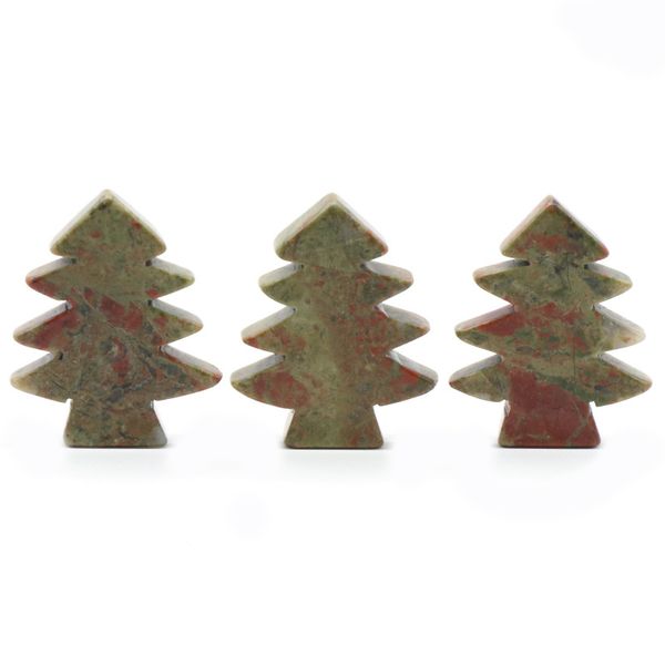 3 piezas Unakite Healing Crystal Stones Colgante Mini Christmas Tree Desk Ornament Pocket Stone Home Office Decoración de Navidad