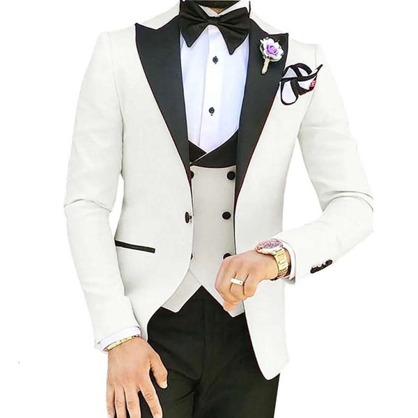3 pièces Tuxedos de mariage costumes hommes Black Peak Paped Automned Fabric Terno Fit Groom Formes Weardings Party Man Blazer Prom Robes de soirée S
