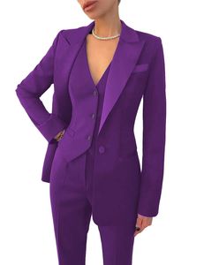 3 stuks vrouwen passen set rapel blazer bedrijfsjack+vest+broek kantoor dame broekpakken formele eenfleurige prom jurk