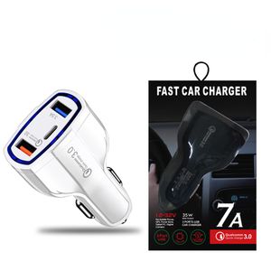 3-poorts autolader 3.5A USB QC3.0 Type-C snel opladen 12V dubbel 2-poorts voor Xiaomi Samsung Mini snelladers Adapter met pakket