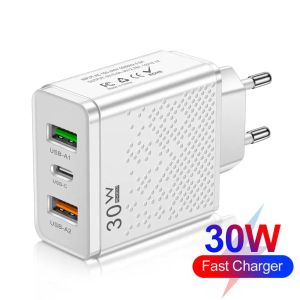 3 Port PD PLIG 30W USB-A TYPE C Adaptateur de chargeur mural rapide Adaptateur Adaptateur Mobile Phones Adaptateur