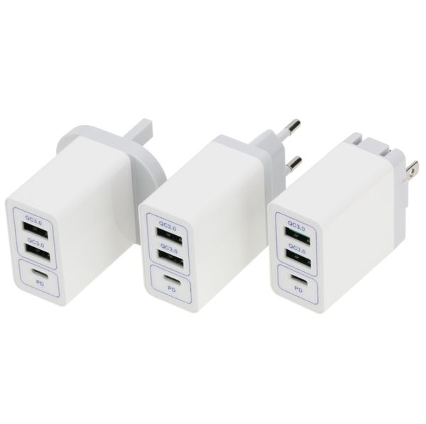 Chargeur USB 3 ports Charge rapide 3.0 Adaptateur de téléphone pour tablette Samsung Xiaomi Portable Type C Mur Mobile Chargeurs rapides UK EU US Plug