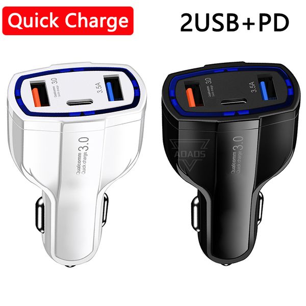 Chargeur de voiture à 3 Ports USB Type C QC 3.0, avec technologie Qualcomm Quick, pour téléphone portable, GPS, Power Bank, tablette PC