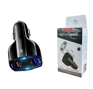 3 puertos LED USB C Cargadores de automóvil Carga rápida Tipo-C QC3.0 PD 7A Adaptador de cargador para iphone 11 12 13 14 pro max XR X Samsung S21 S22 S20 con paquete de caja al por menor