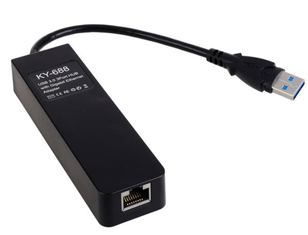 Hub adaptador de red Lan RJ45 de 3 puertos USB 3,0 Gigabit Ethernet a 1000Mbps para PC