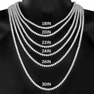 3 Prong 3mm 4mm 1 Rij 18k Gold Finish Lab Diamonds Bling Tennis Chain Ketting Anti Aantasten Koper Zirkoon Tennis Chain