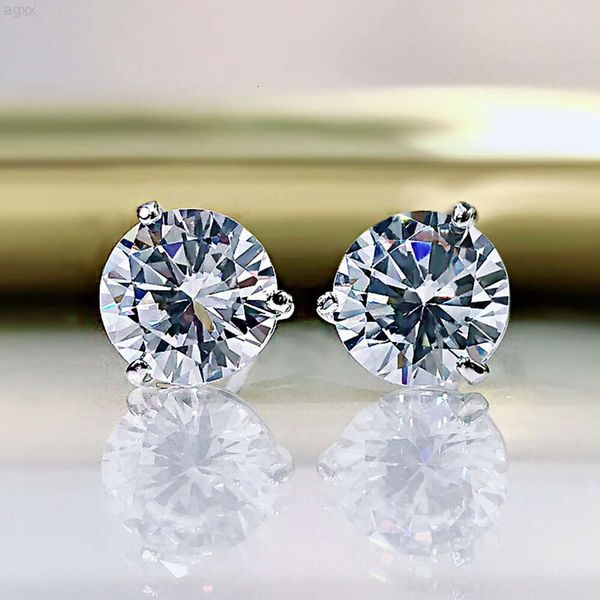 Pendientes de tuerca de diamante de moissanita Vvs con ajuste de ángulo bajo de 3 puntas, anillos de plata de ley 925 personalizados para hombres y mujeres