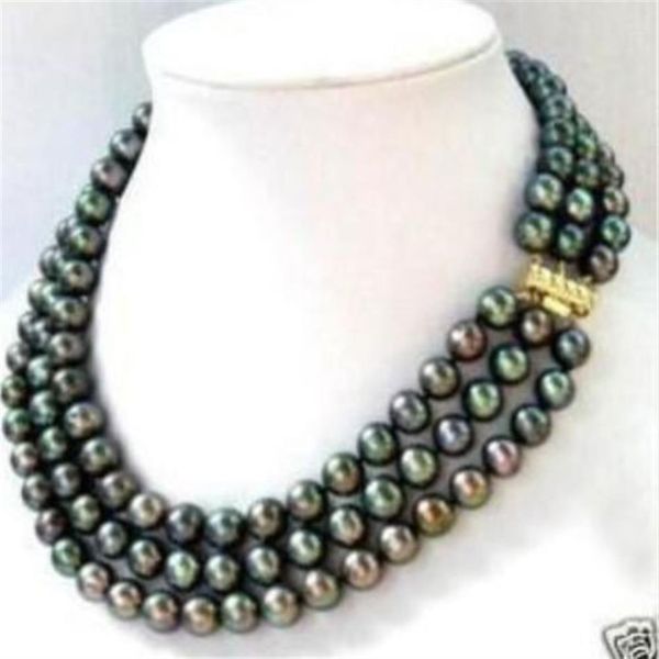 Collier de perles Akoya noires à 3 rangées de 7 à 8 mm, 17 à 19 pouces, 187y