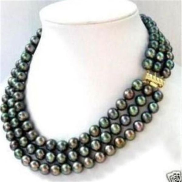Collier de perles Akoya noires à 3 rangées de 7 à 8 mm, 17 à 19 pouces, 283v