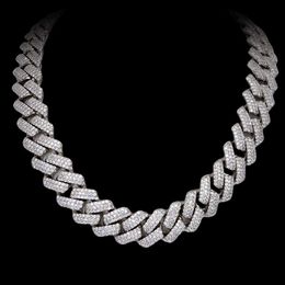 3 rij afgeronde Vvs Moissanite Diamond 20mm 24 Inch Cubaanse 925 Sterling Zilver Massief Zilver Miami Cubaanse Link Chain