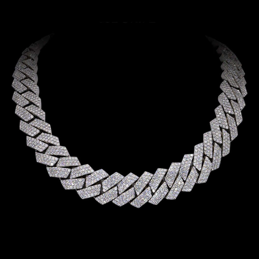 3-reihiger Vvs-Moissanit-Diamant, 18 mm, 24 Zoll, kubanische Klarheit, rund, brillant, Iced Out-Halskette, Moissanit-Gliederkette, Hip-Hop-Schmuck
