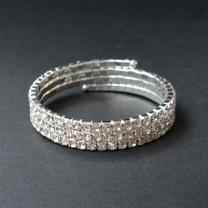 3 rangées de cristal strass bracelet extensible bracelet argent plaqué diamant bijoux de mariage de mariée bracelets pour femme Q0719