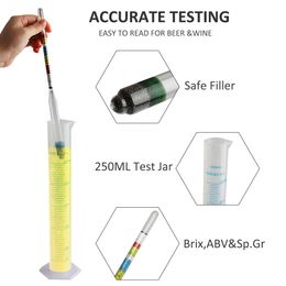 3 -schaal hydrometer waardoor drievoudige schaal hydrometer 250 ml afgestudeerde cilindertests voor bier en wijn, thuisbrouwen maakt