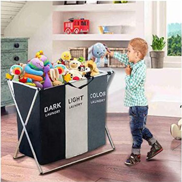 3 Section Pliable Pliable Panier À Linge Organisateur Grande Boîte De Rangement Panier À Linge Sorter Sale Vêtements Sac Enfants Big Toys T200115