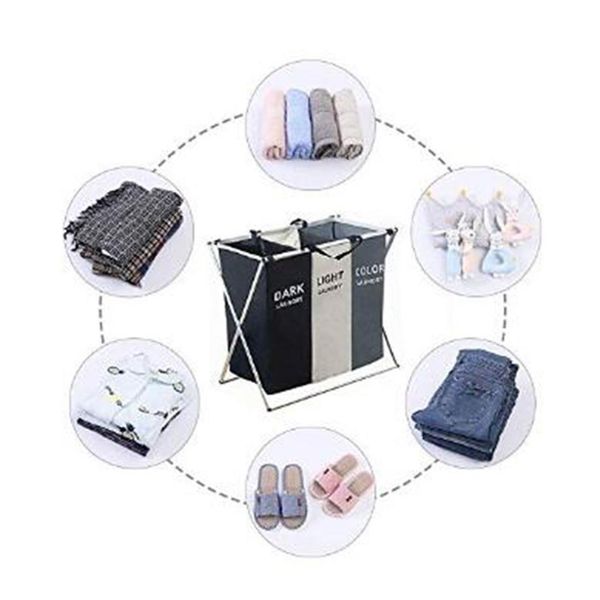 3 sections pliable pliable panier à linge organisateur grande boîte de rangement panier à linge trieur sac de vêtements sales enfants gros jouets T2312R