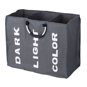 3 sections grand panier à linge Oxford pliable noir panier organisateur de sac de rangement pour vêtements sales avec poignées en aluminium C19041701