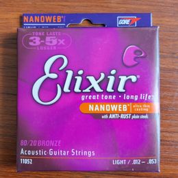 3 sets elixir akoestische gitaarsnaren 80/20 bronzen nanoweb ultra dunne coating 11052 11027 11002 met anti-roest gewone staal