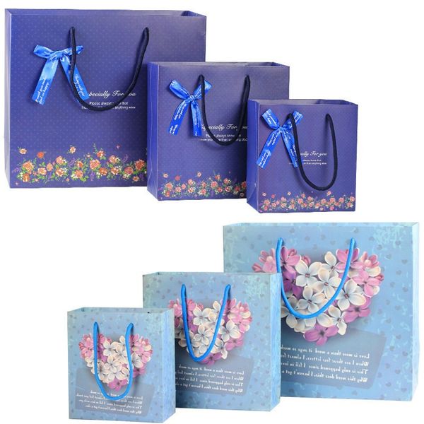 Sac cadeau Bouquet bleu 3 tailles, sac en papier/taille moyenne/beige, sac cadeau de mariage avec poignée, sacs cadeaux de Festival LZ1181