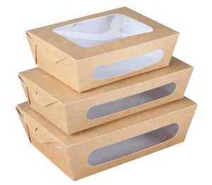 3 taille Kraft Papier Salade Box Jetable Preuve De L'eau À Emporter Déjeuner Fruit Box Camping Fournitures Vaisselle 400pcs / lot