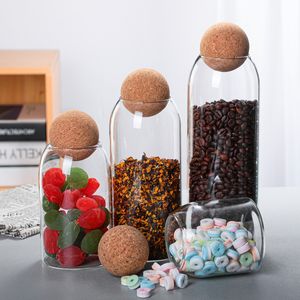 3 Size Transparante Spice Jar Glass Sealed Opbergfles met Ronde Cork Mason Jar Tea Coffee Storage Tank Food Granen Container 230 V2