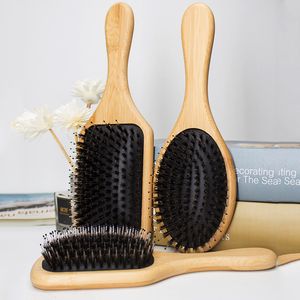 3 tailles brosse à cheveux en poils de sanglier naturel peigne de Massage manche en bambou antistatique cheveux cuir chevelu Massage peignes à cheveux outil de coiffure