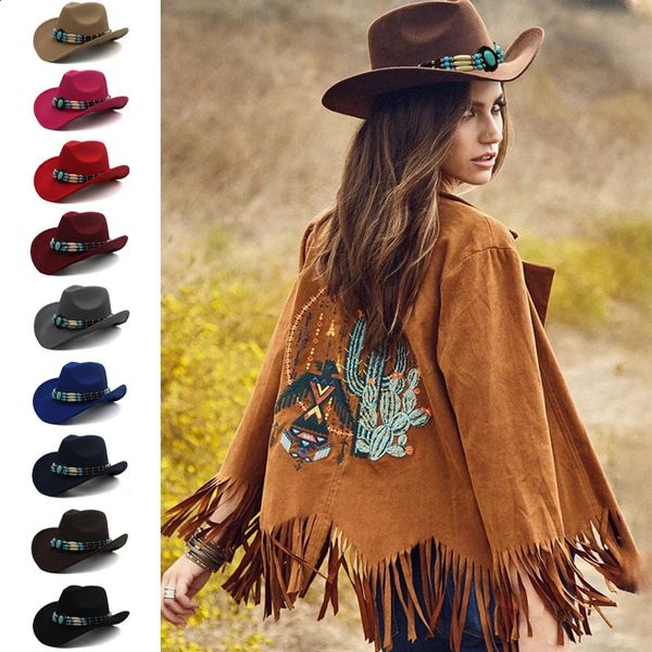 3 tailles Parentchild Hommes Femmes Enfants Enfants Laine Western Cowboy Chapeau Large Bord Sunhat Party Voyage Casquette En Plein Air Classique Rétro 240311