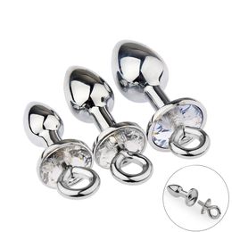 Ensemble d'anneaux de traction en métal et cristal, 3 tailles, petit, moyen et grand, perles anales, plug anal, bijoux, serrure de bondage, jeu de couple, insertion de gode