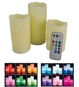 3 SmoothDrip llama parpadeante LED Control remoto cera sin llama Color de humor velas marfil Navidad boda Party2514636