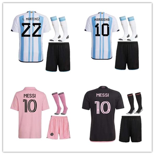 3 Star Soccer Jerseys Player Fans Versión 22 23 Camisetas de fútbol 2023 J.AAREZ DE PAUL Inter Miami Jersey Kit para niños Uniformes Calcetines