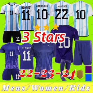 3 estrellas Camisa de fútbol de Jersey de Soccer Soccer 2022 Dybala de Paul Maradona Di Maria L.Martinez 22 23 Hombres Mujeres Kit para niños Jetes de uniformes de uniformes