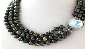 3 hilos Negro Peacock Round Pearl Collar Mabe Blister Pearl Clasp28716627619