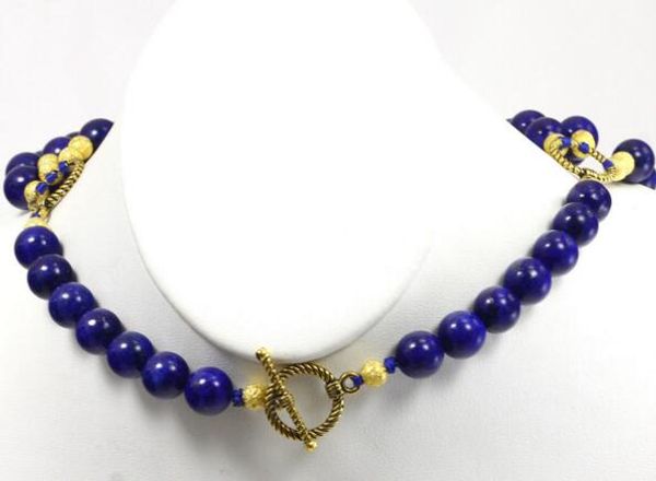 Collier à 3 brins de perles rondes en Lapis bleu naturel, énorme collier à bascule en or, 19 pouces, livraison gratuite