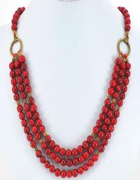 3 brins Corail rouges perles rondes Gold Toggle Collier 19quot 1064684