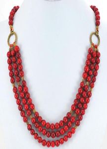 3 brins Corail rouges perles rondes Gold Toggle Collier 19quot 7877450