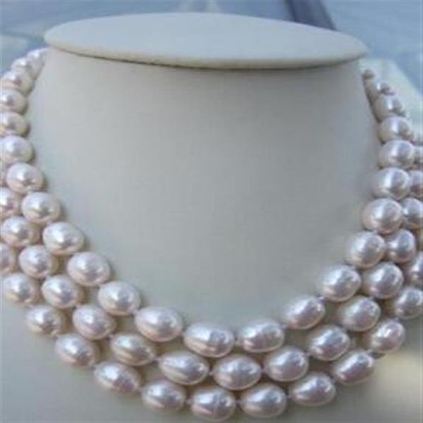 Collier de perles baroques blanches de la mer du Sud 3 cordes 9-10mm 18-20 14k c238a