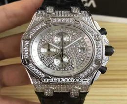 3 estilo Relojes de alta calidad 42 mm de diamante de diamante completo cronógrafo cronógrafo para hombre reloj 26067 -diamond diamantes diamantes bisel correa de cuero gen3157980