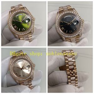 3 Estilo Relojes de pulsera de diamantes para hombre Foto real Hombres 40 mm Fecha Esfera romana negra 228235 Oro rosa Everose Verde Relojes de pulsera automáticos Reloj mecánico