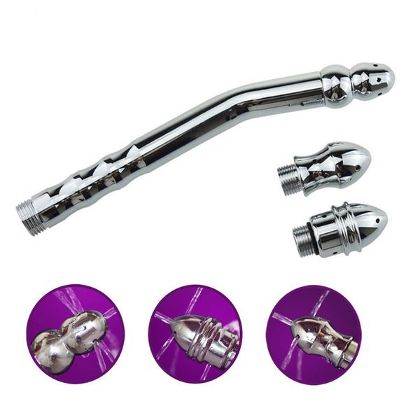 Kit de boquillas de 3 estilos Enemator aleación de aluminio Plug-in Anus Clean Vagina Limpieza profunda Butt Wash Duchas Anal Plug Dilatador Juguete sexual Juego para adultos