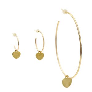 Boucles d'oreilles de cerceau simples à 3 styles de boucles d'oreilles en cercle rond creux avec boucles d'oreilles de cœur bijoux de couleur dorée