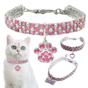 3 Stijlen 9 Kleuren Mode Hond Rhinestone Ketting Jeweled Bling Cat Collars Crystal Diamond Pet Dogs Collar met Elastische Touw Maat S / M / L PET FAPT FREE DHL