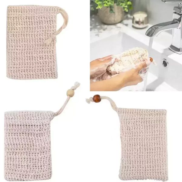 3 styles exfoliants sacs en mailles poche pour le corps de douche Massage de massage époutteur naturel ramie organique sac de savon sisal Saver Loofah Hydrating Bath Spa DrawString moussant