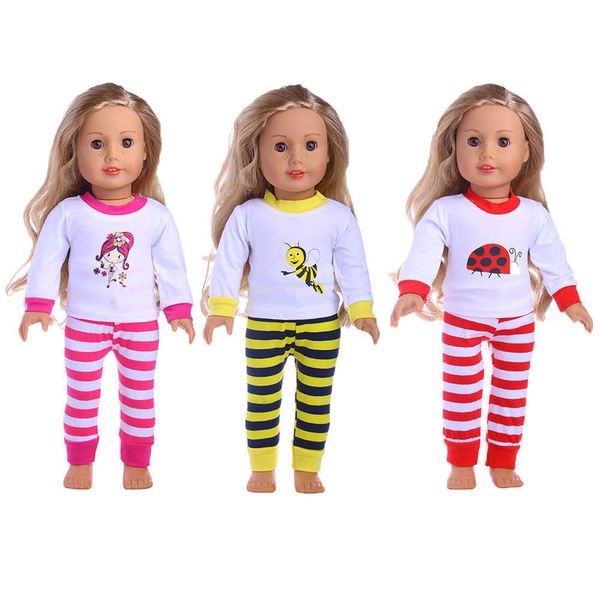 Conjunto de pijamas de moda de 3 estilos, ropa y accesorios, muñeca American Girl de 18 pulgadas, venta al por mayor