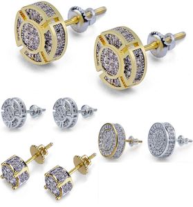 3 Styles glacé CZ Premium diamant grappe zircone ronde vis arrière boucles d'oreilles pour hommes Hip Hop bijoux 9525660