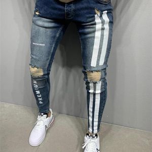 3 Styles hommes extensible maigre Biker Slim Fit Denim rayé fermeture éclair Hip hop jeans décontractés haute qualité jean 220726