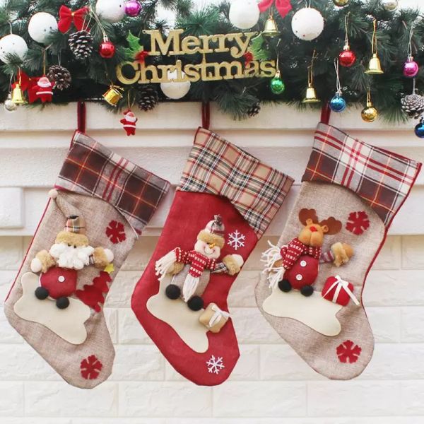 3 Estilos Recién llegado Medias de Navidad Decoración Adorno Decoraciones para fiestas Santa Calcetín de Navidad Calcetines de caramelo Bolsas Bolsa de regalos de Navidad