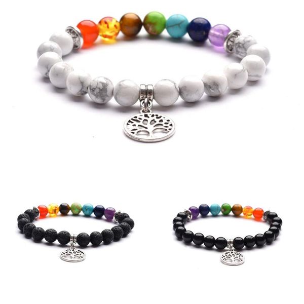 3 estilos árvore da vida pingente charme 7 chakras pulseiras pedra vulcânica pinho branco preto ágata pulseira pulseiras casal jóias