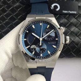 3 styles TWA 42 mm Overseas Dual Time Power Reserve Cal 1222 SC Montre automatique pour homme 47450 000A-9039 Cadran bleu Bracelet en caoutchouc pour hommes W299N