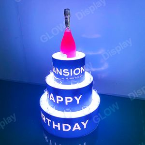 3 niveaux gâteau fête événements salon bar discothèque VIP joyeux anniversaire LED gâteau bouteille présentateur illuminé gâteaux support Glorifier néon signe