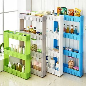 3-Tier Gap Rack de stockage en plastique Organisateur Rack de stockage Slim Slide Out Tour de stockage Rack étagère avec roues pour la cuisine à domicile T200413