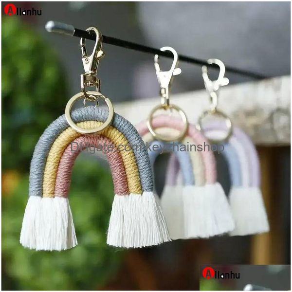 3 niveles Estilo C Rianbow Bohemio Borla Llavero Anillos Adorno Nórdico Bolsa Bolso Colgante Encantos Tejido a mano Percha Nacional Hangtag D DHZQS